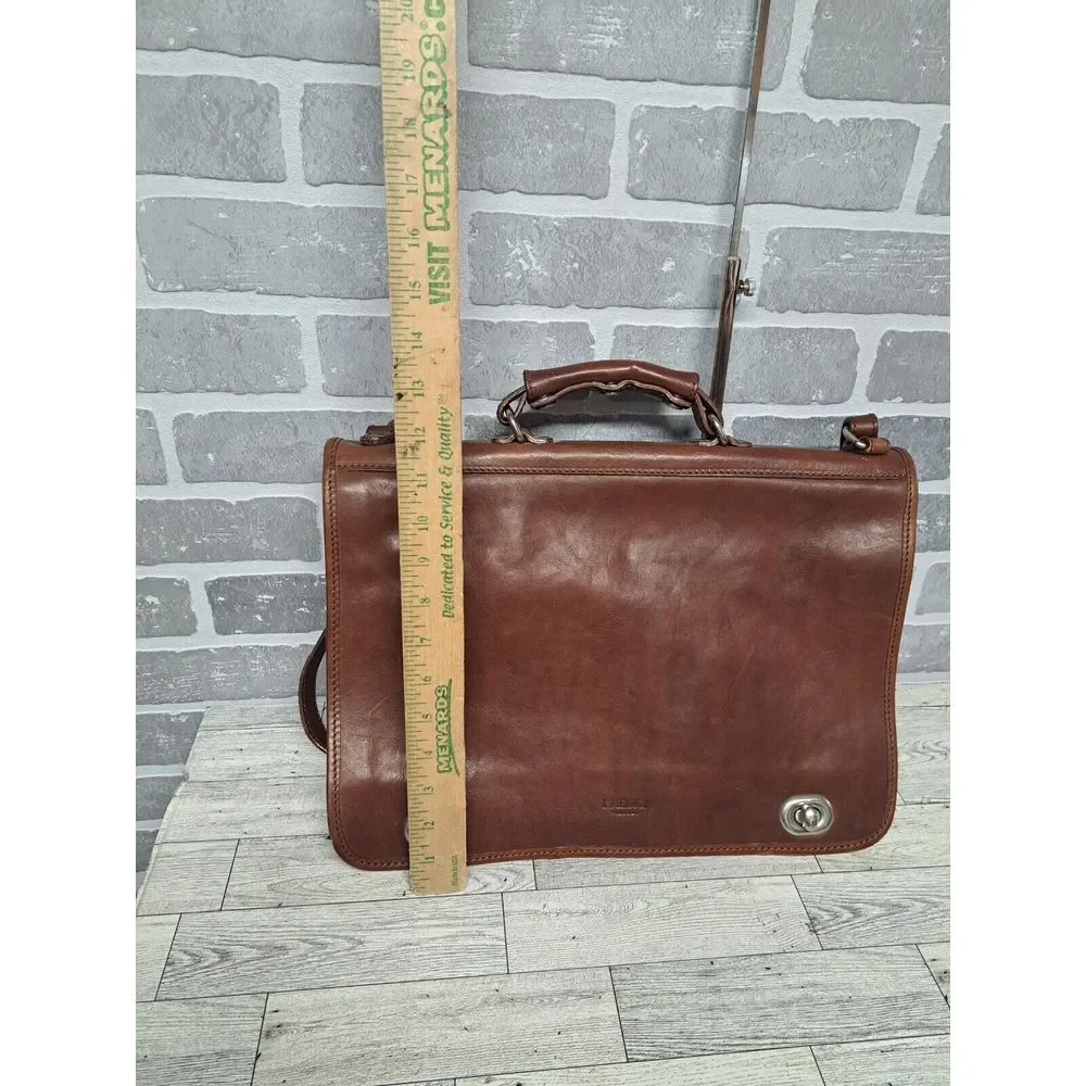 I Medici Italian Leather 2-Way Briefcase Shoulder Bag Medium Brown Made in Italy